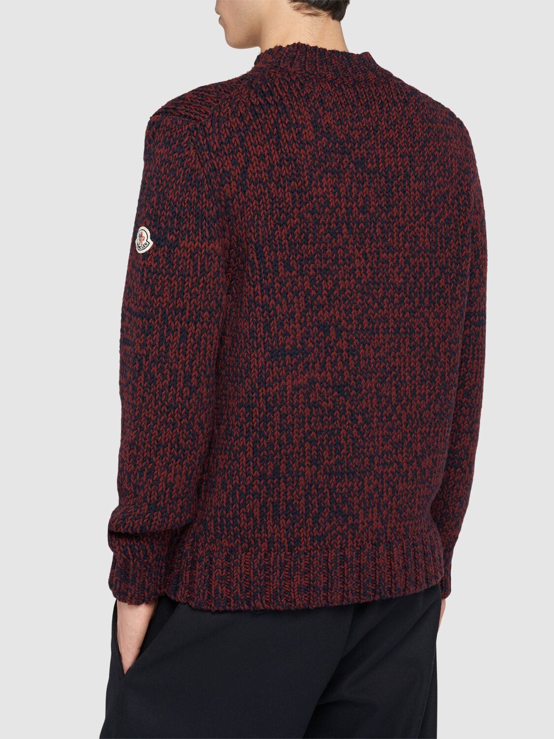 Shop Moncler Virgin Wool Tricot Crewneck Sweater In Blue/red