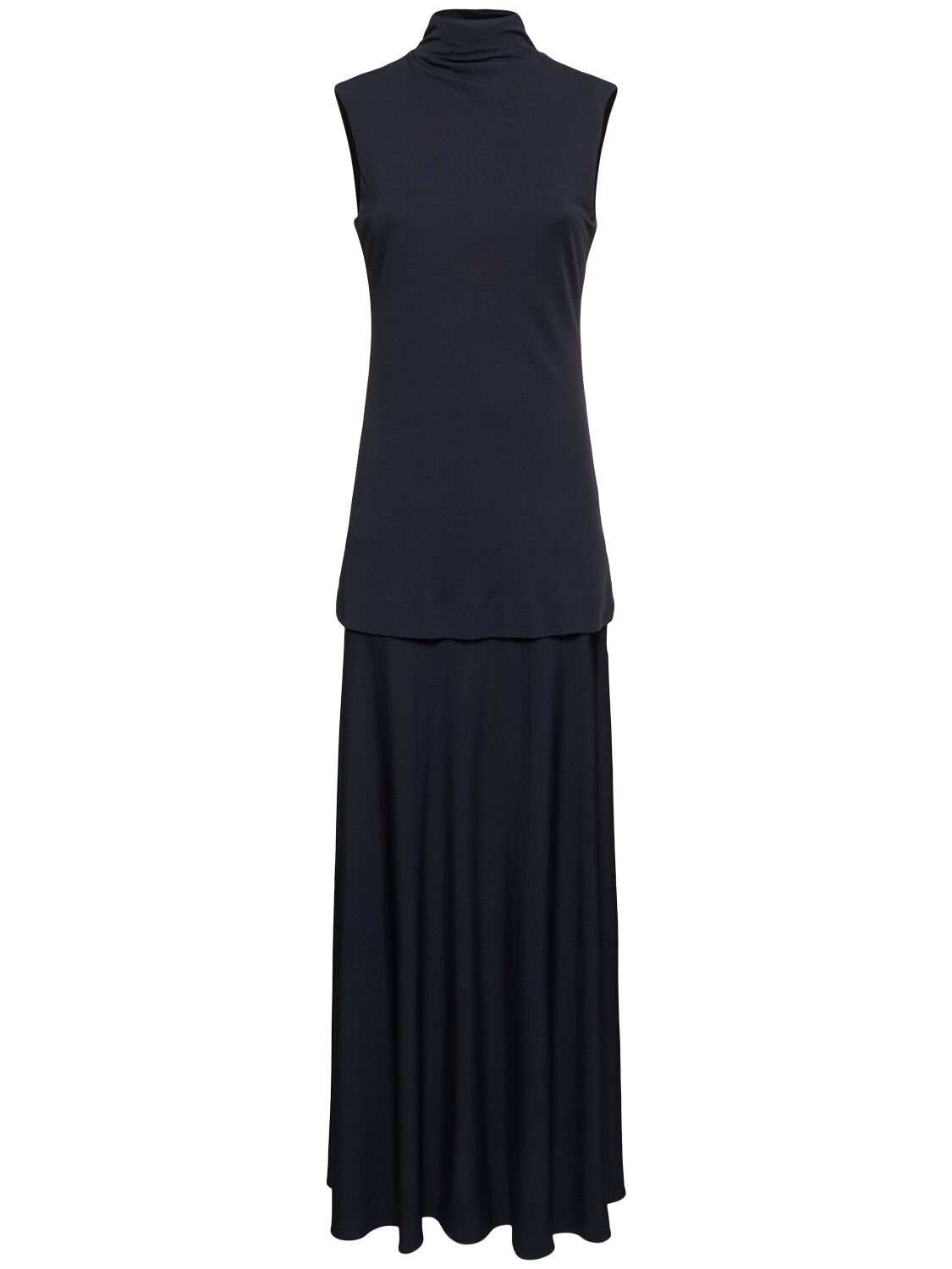 Shop Jil Sander Fluid Viscose Crepe Long Dress In Navy