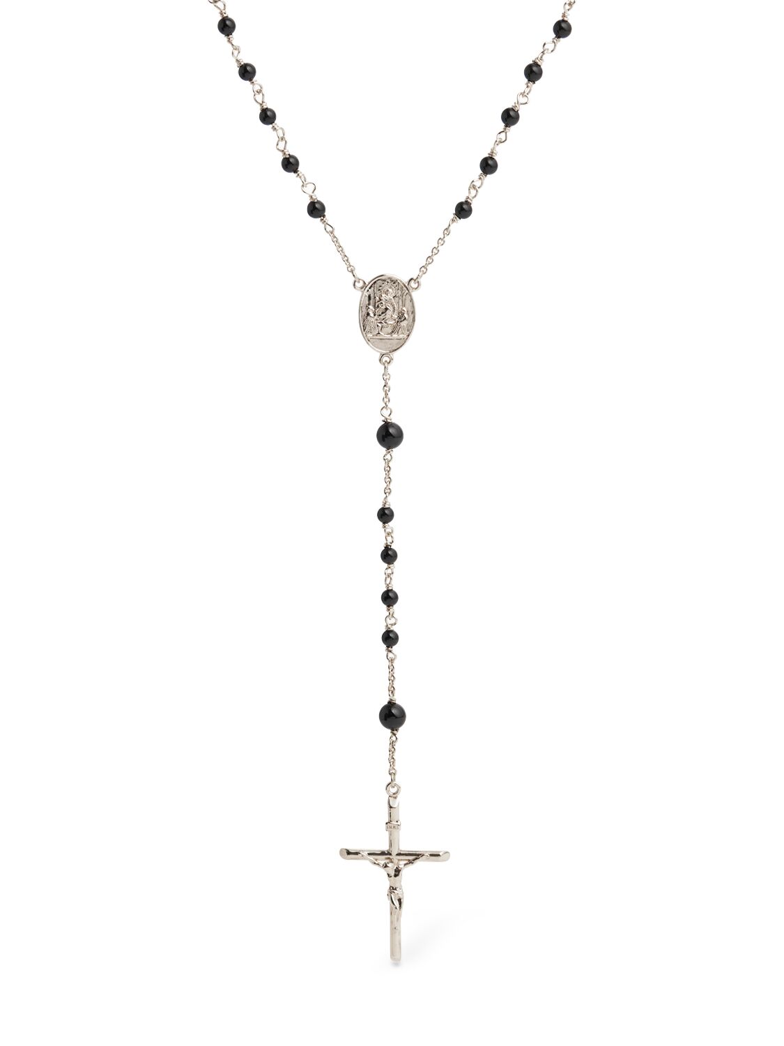 Dolce & Gabbana Long Rosary Necklace In Black/silver