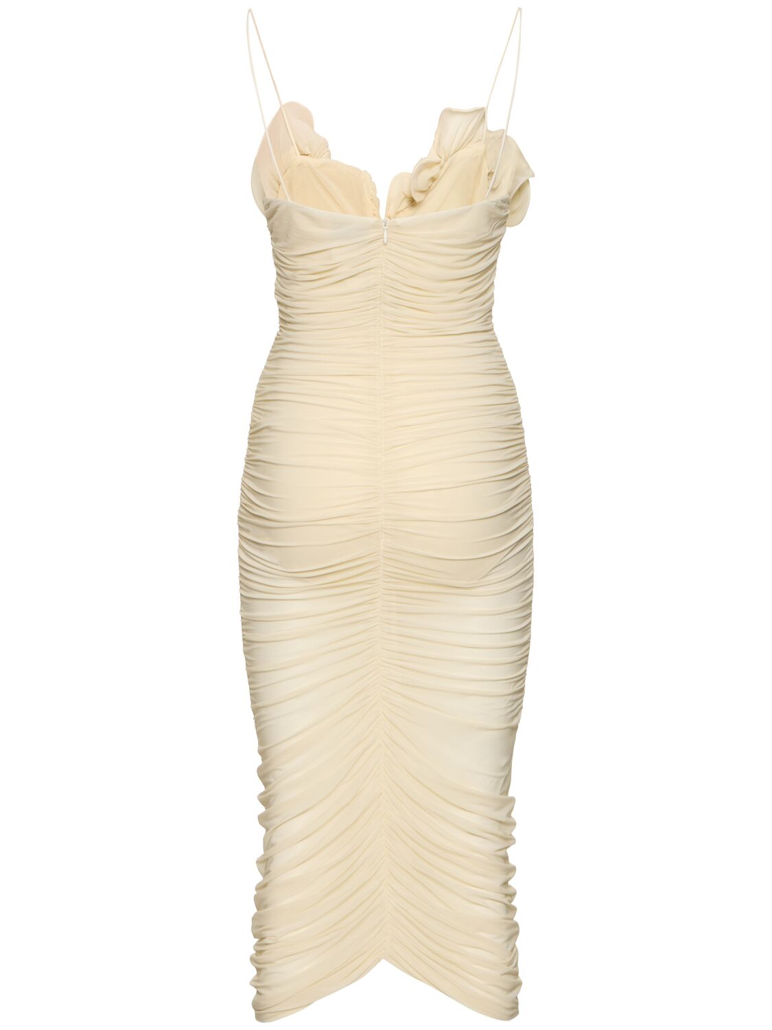 Shop Magda Butrym Draped Viscose Jersey Midi Dress W/roses In Ivory