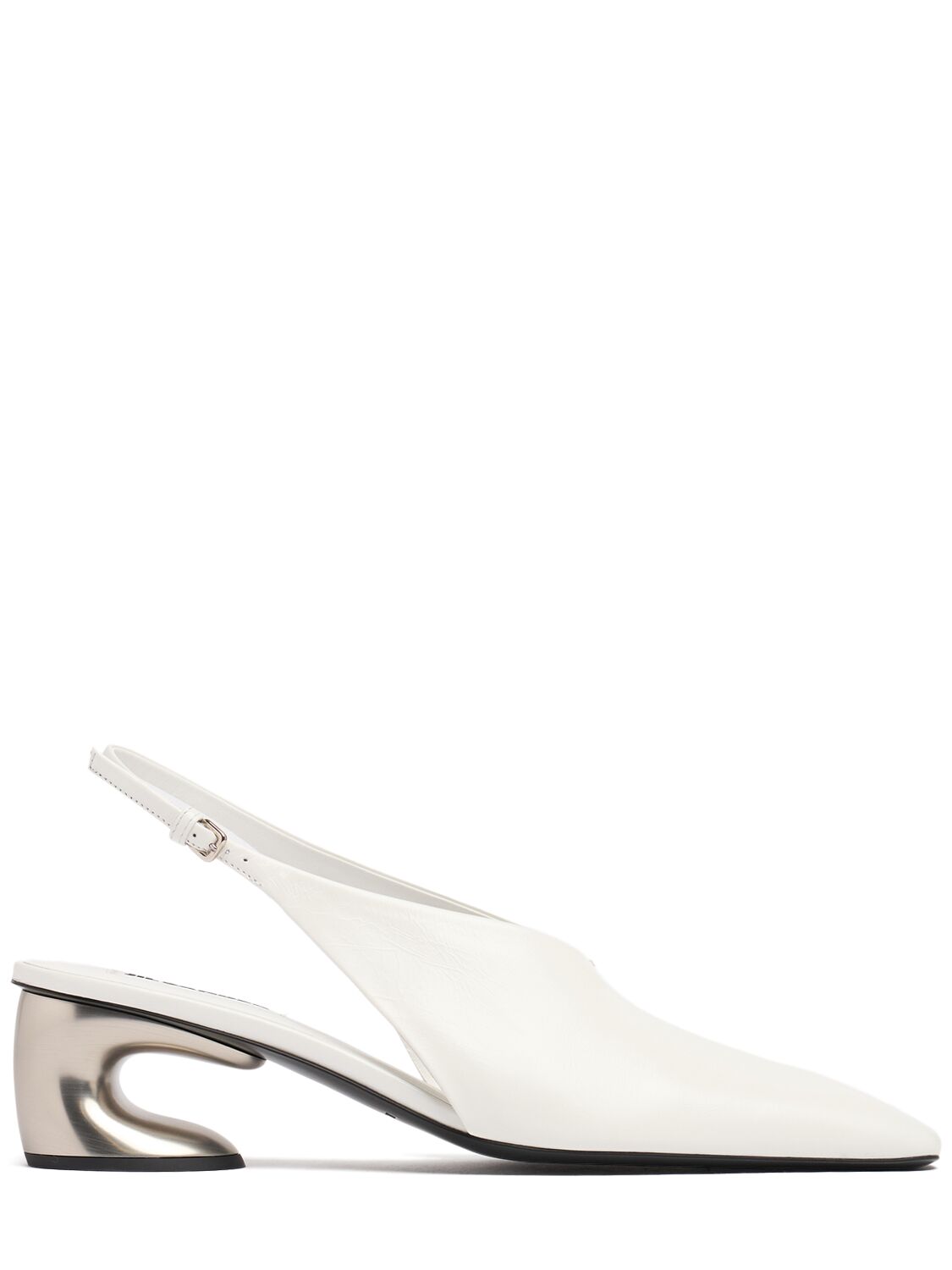 Shop Jil Sander 50mm Leather Slingback Pumps In 米白色