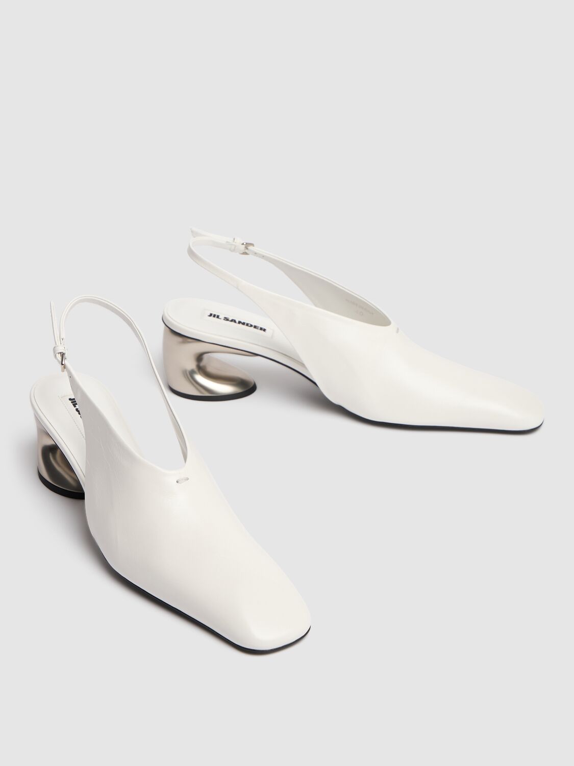 Shop Jil Sander 50mm Leather Slingback Pumps In 米白色