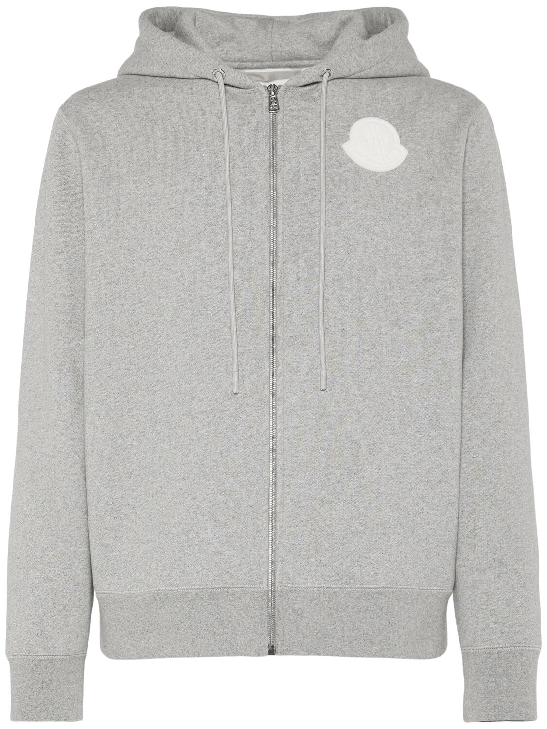 Shop Moncler Logo Patch Cotton Zip-up Hoodie In Heather Grey