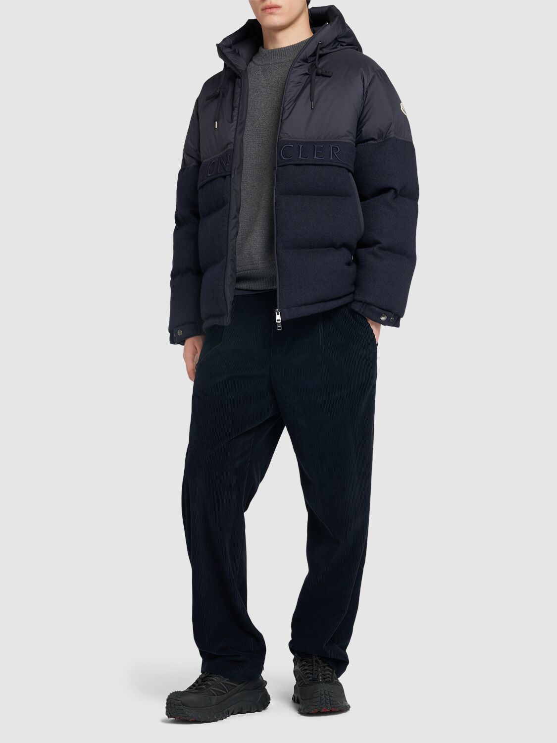 Shop Moncler Andres Virgin Wool Down Jacket In Navy