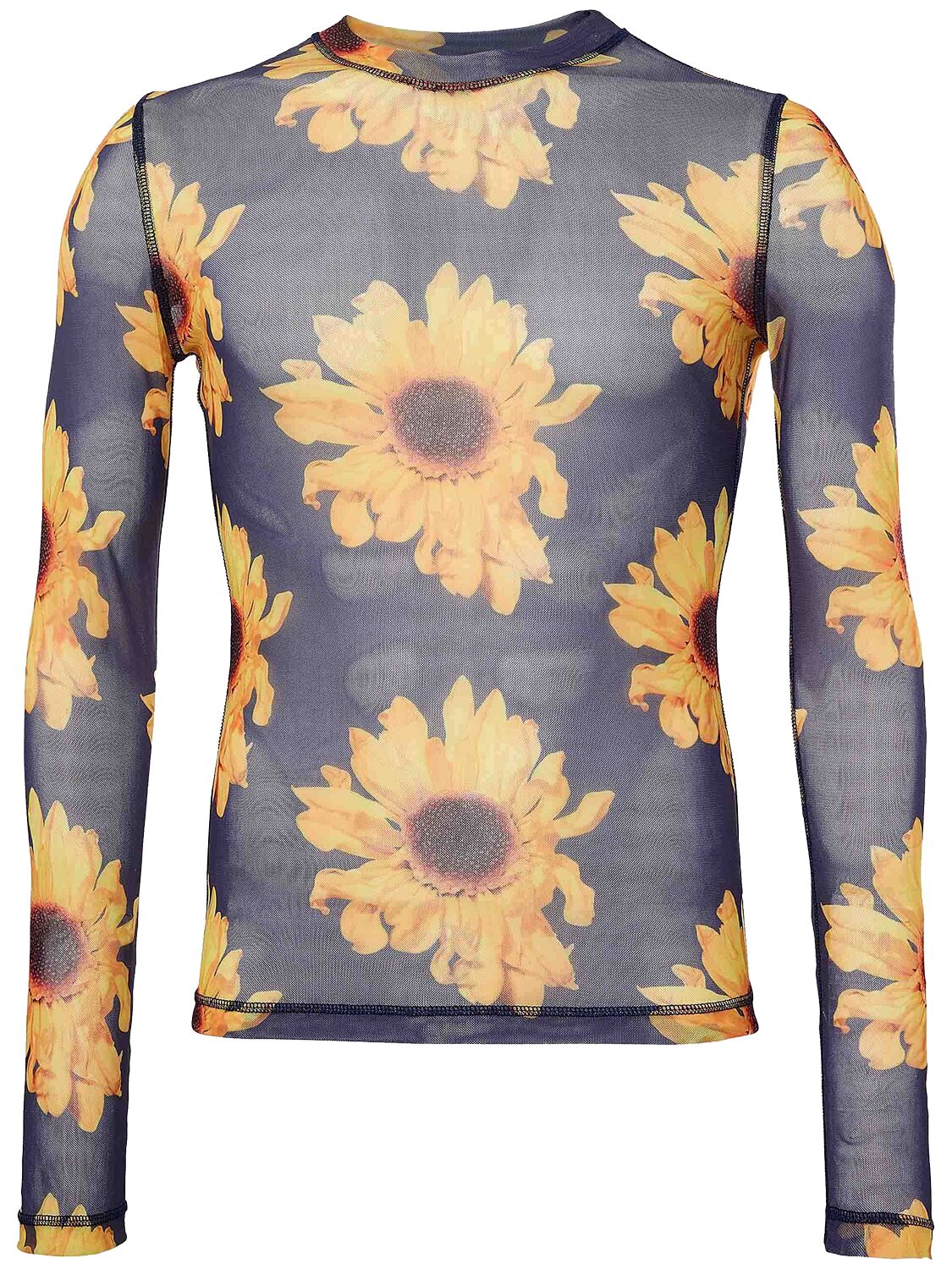 Shop Jw Anderson Flower Print Mesh Top In Navy/yellow