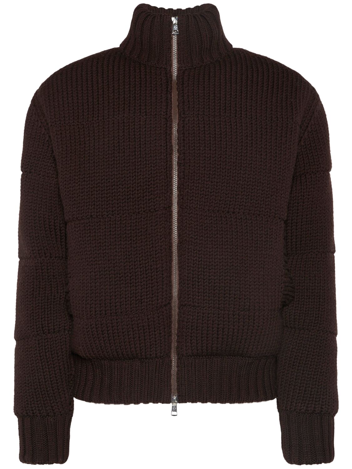 Moncler Tricot Virgin Wool Blend Zip-up Cardigan In Black