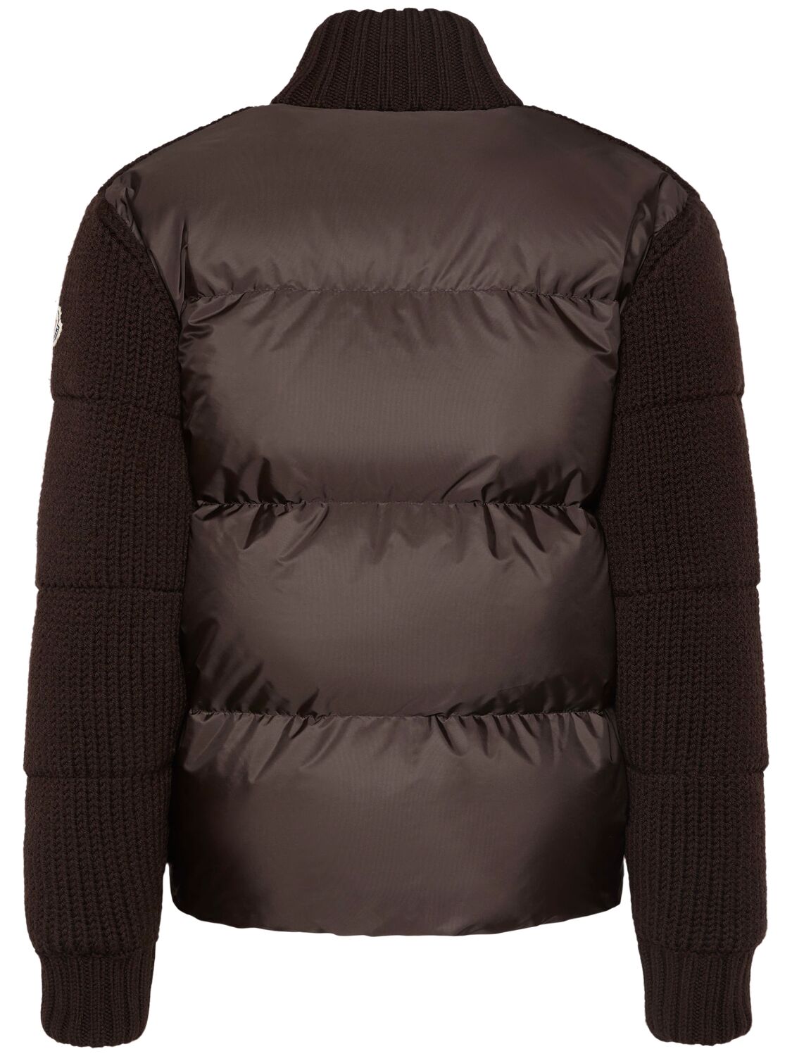 Shop Moncler Tricot Virgin Wool Blend Zip-up Cardigan In Brown