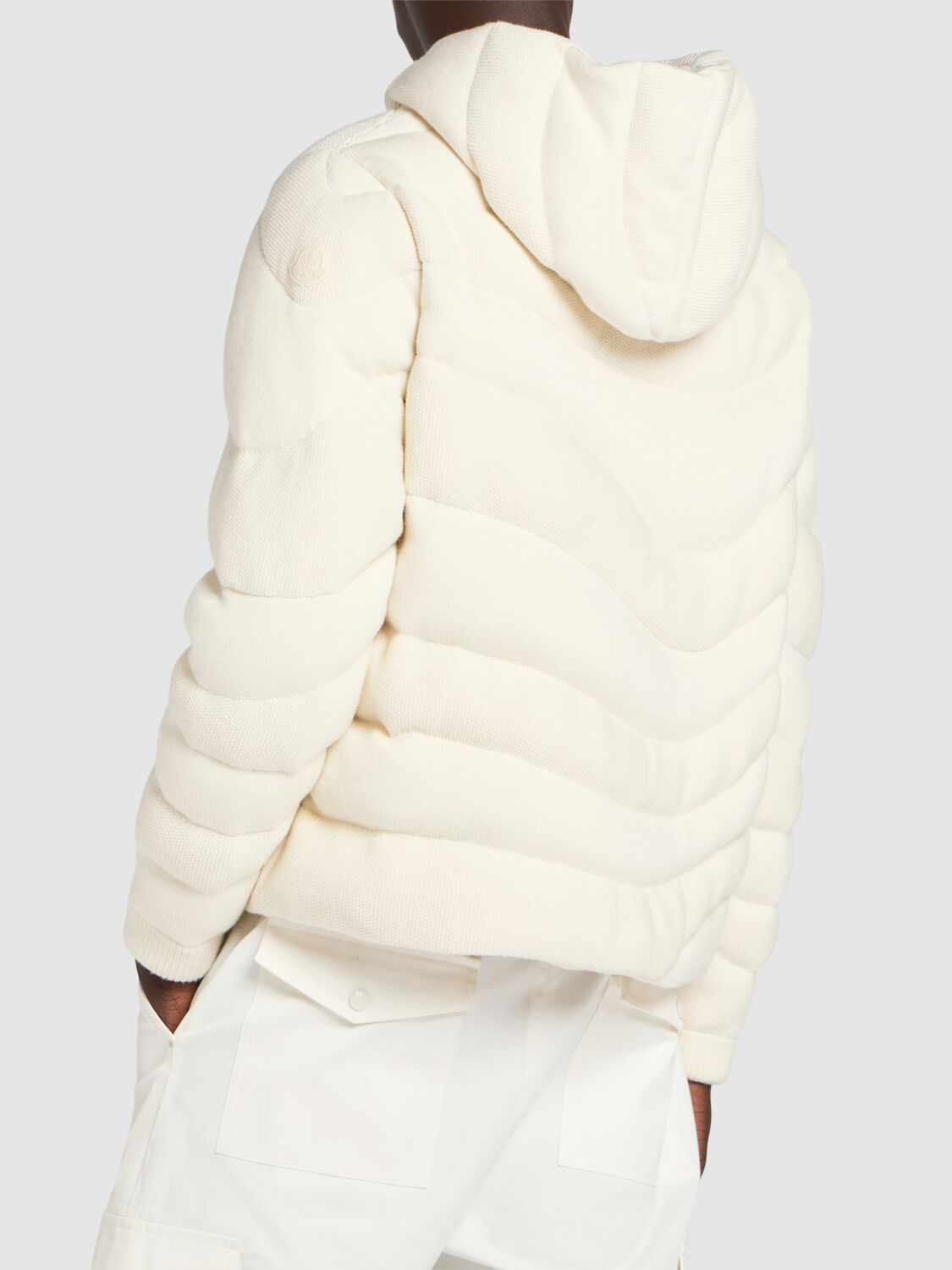 Shop Moncler Virgin Wool Down Sweatshirt In Silk White