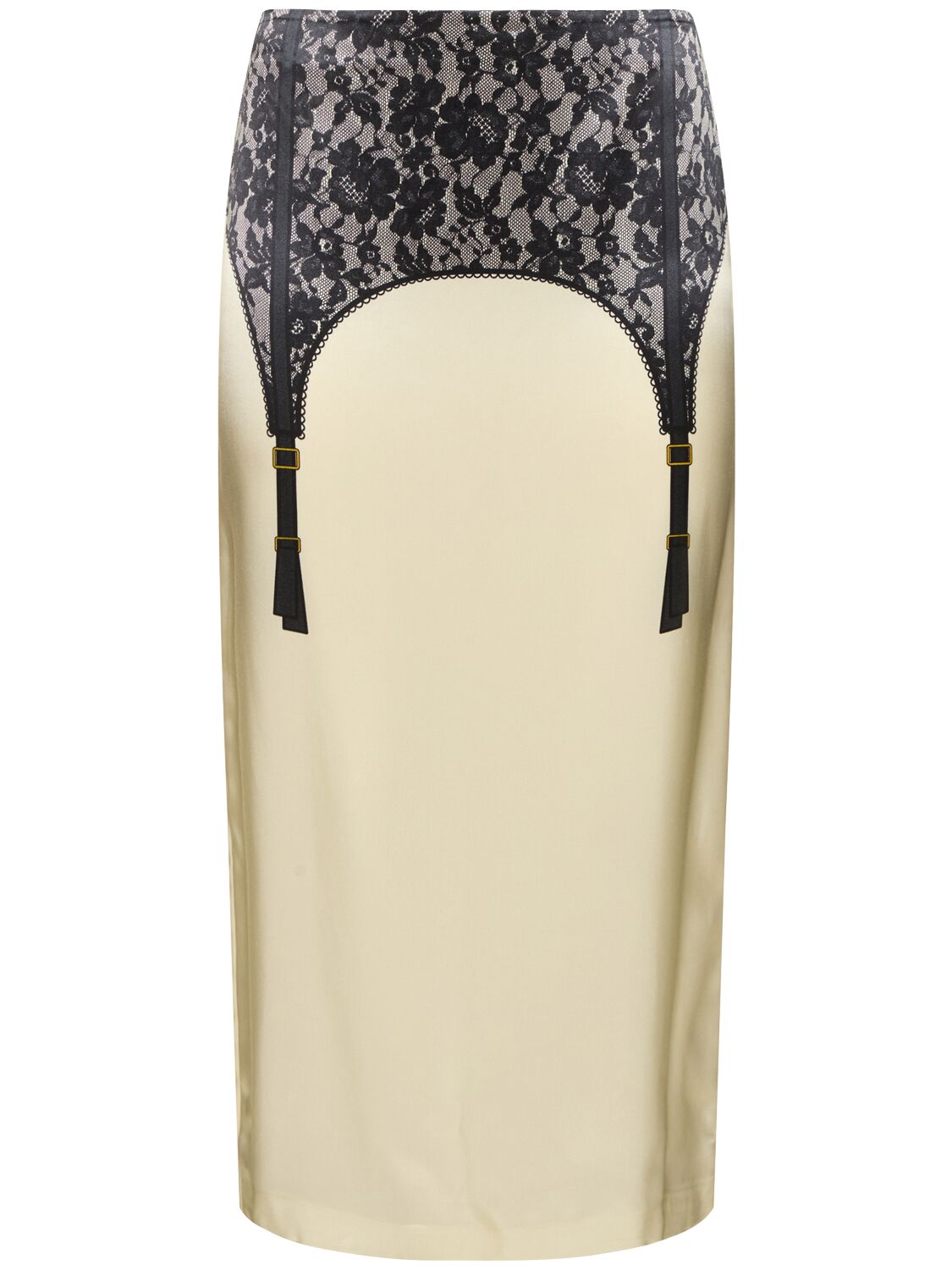 Shop Moschino Printed Viscose Satin Midi Skirt In White/multi