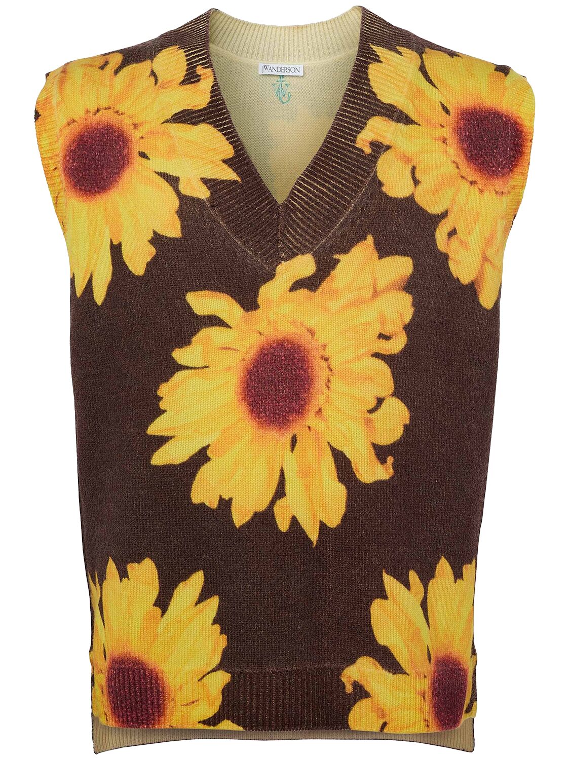 Jw Anderson Printed Wool Knit Waistcoat In Brown/yellow