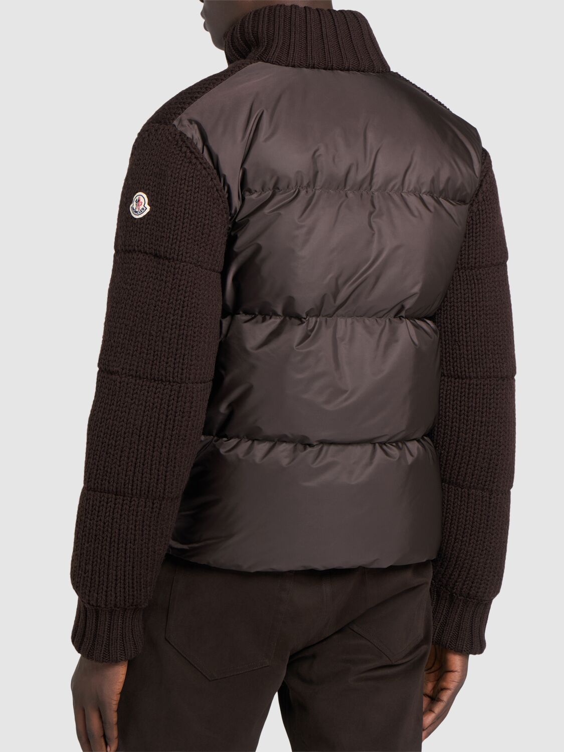 Shop Moncler Tricot Virgin Wool Blend Zip-up Cardigan In Brown