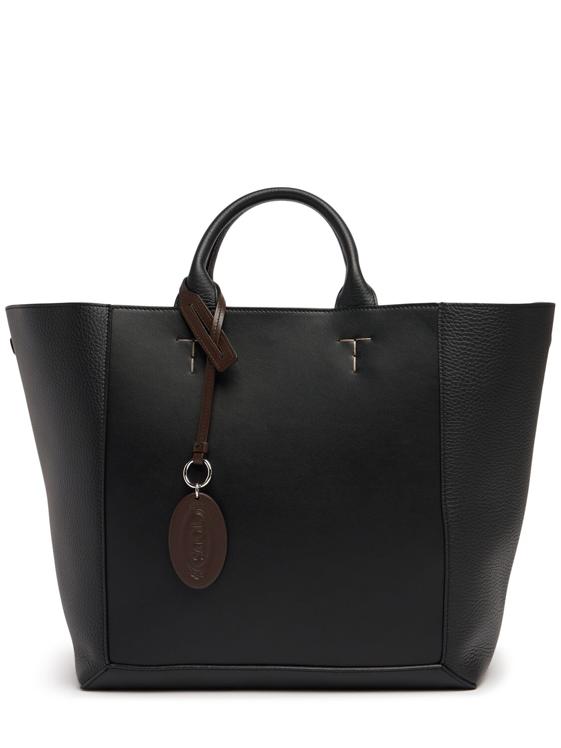 Tod's Medium Cln Leather Tote In Nero/marrone