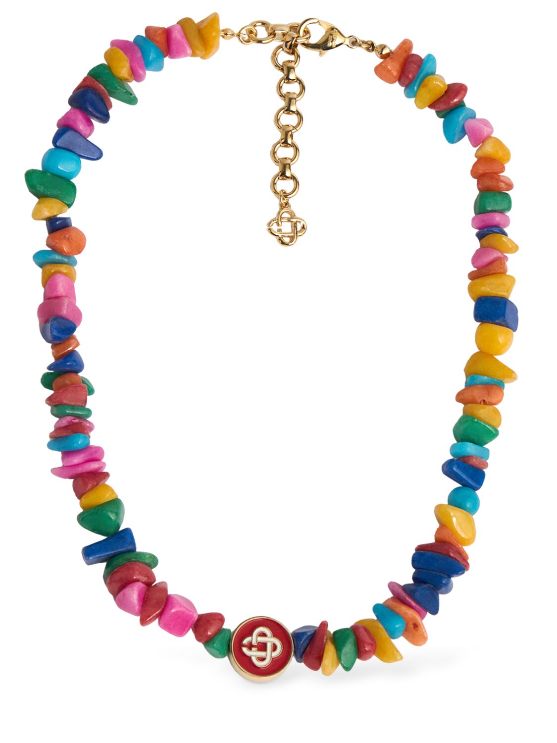 Casablanca Nigerian Pebble Stone Monogram Necklace In Multicolor