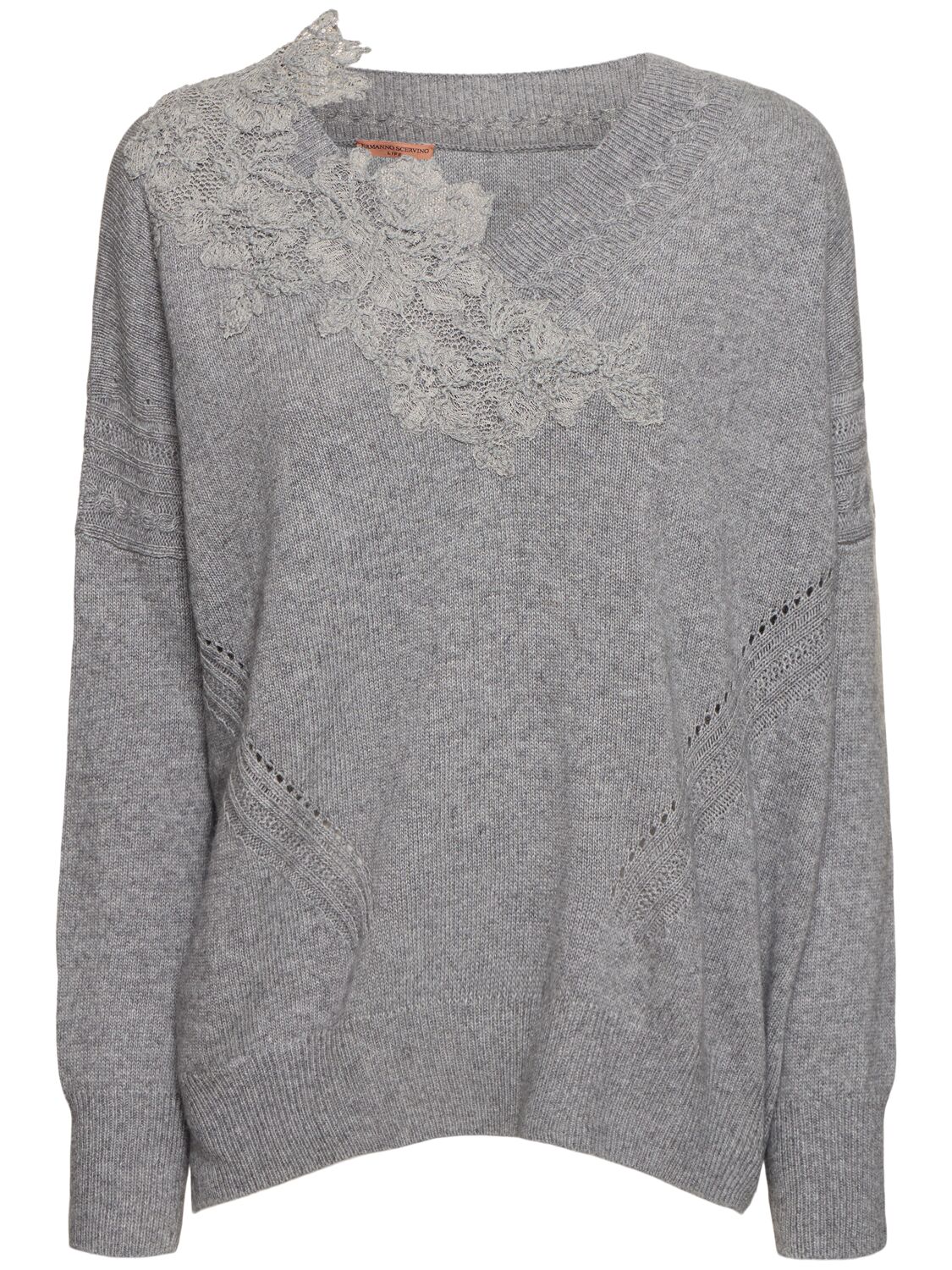 Ermanno Scervino Embroidered Knit V-neck Sweater In Grey