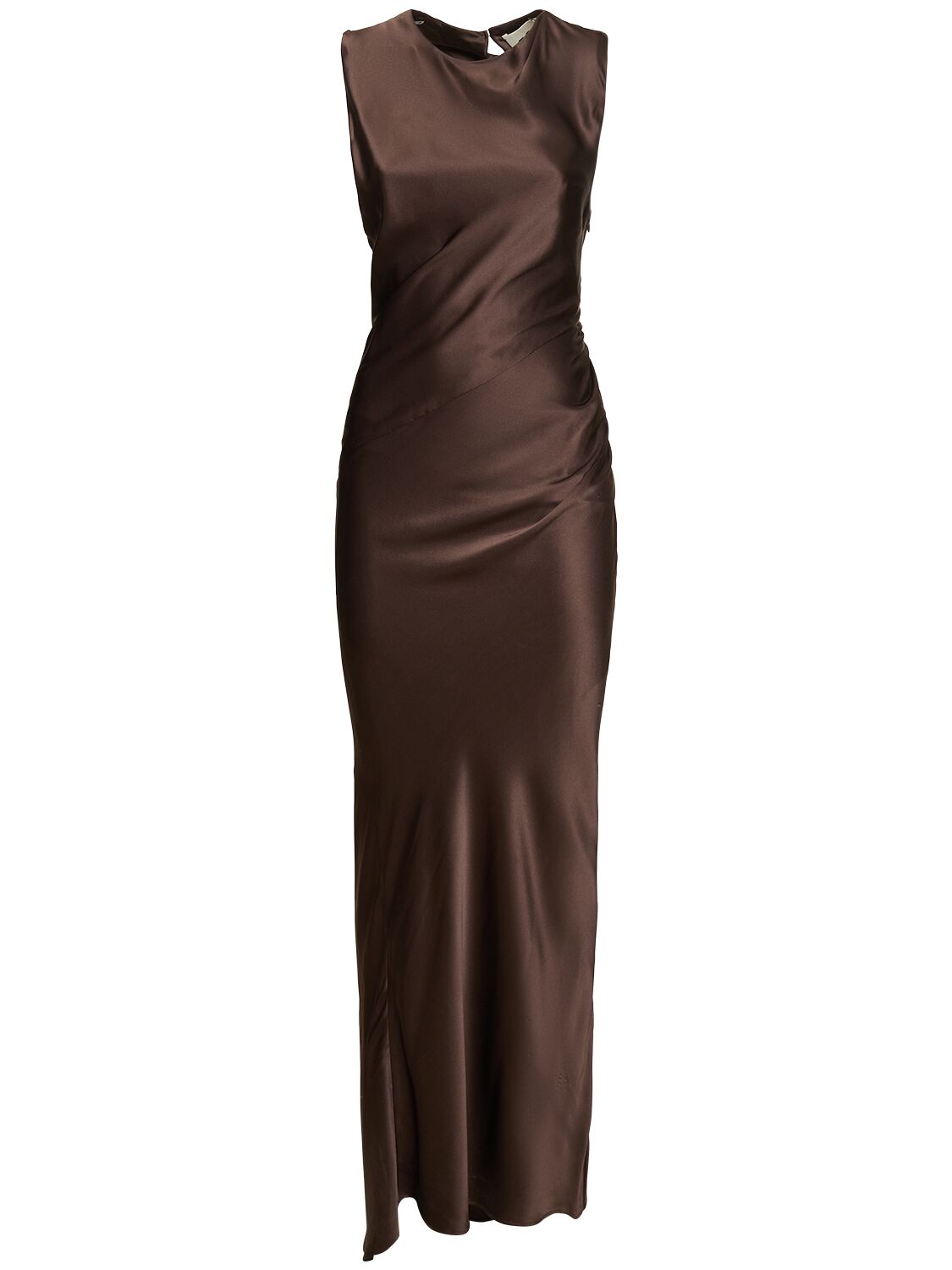 Tove Anwen Silk Satin Long Dress In Brown