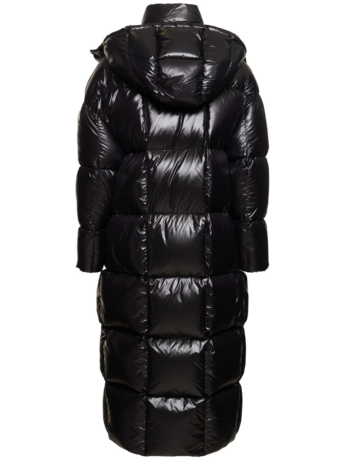 Shop Moncler Parnaiba Nylon Laqué Long Down Jacket In Black