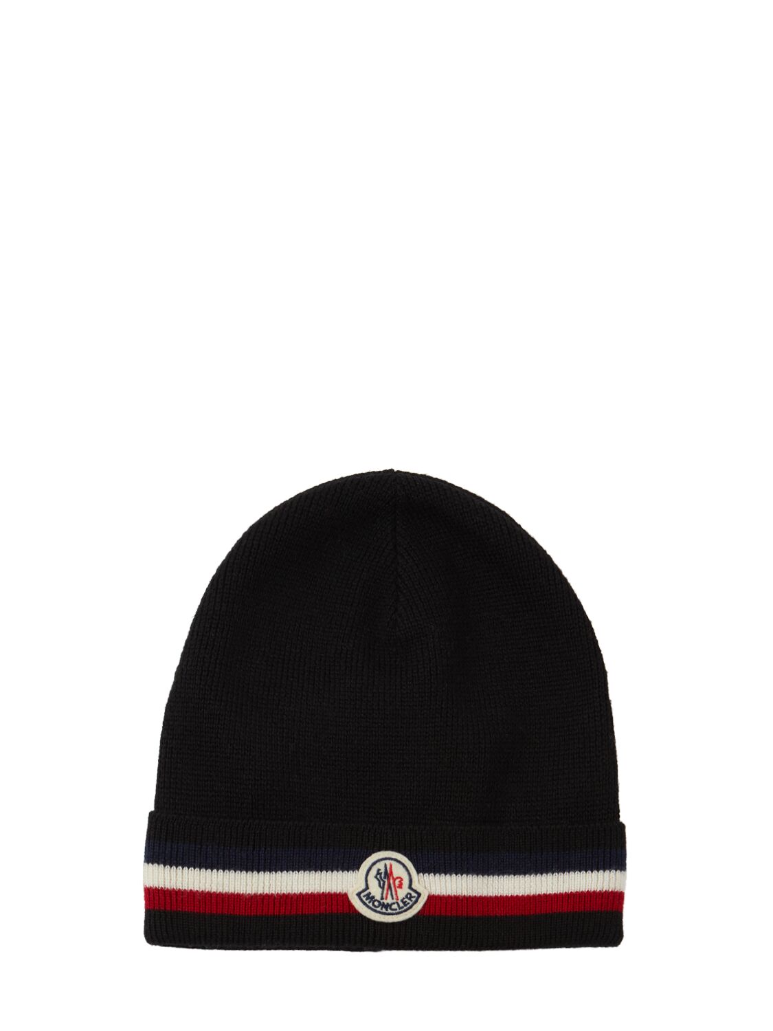 Shop Moncler Tricolor Virgin Wool Beanie In Black