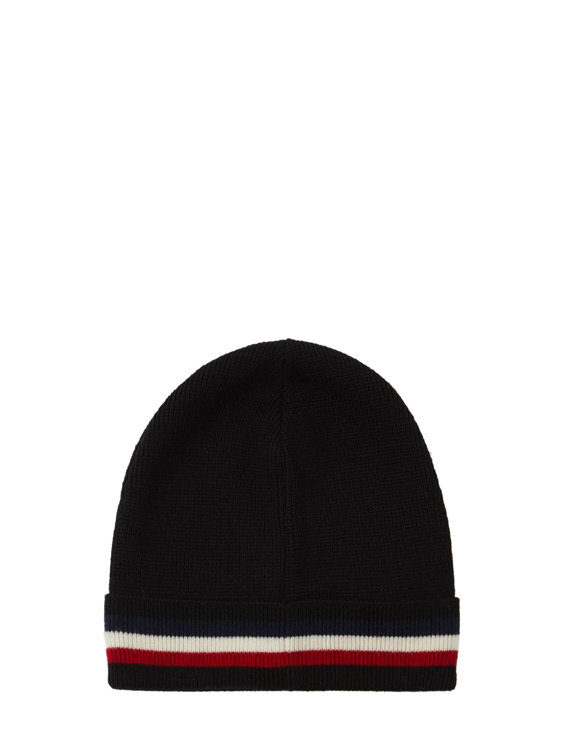 Shop Moncler Tricolor Virgin Wool Beanie In Black