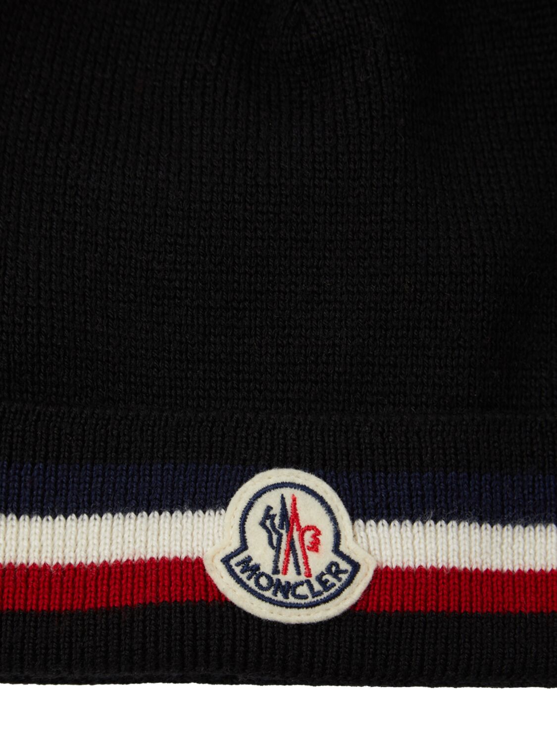 Shop Moncler Tricolor Virgin Wool Beanie In Black