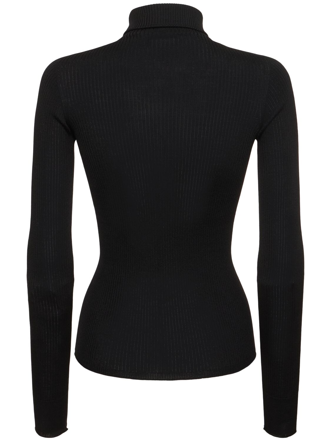 Shop Sportmax Flavia Fitted Rib Wool T-neck Sweater In Black