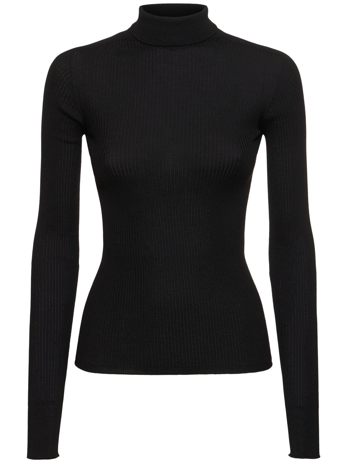 Shop Sportmax Flavia Fitted Rib Wool T-neck Sweater In Black