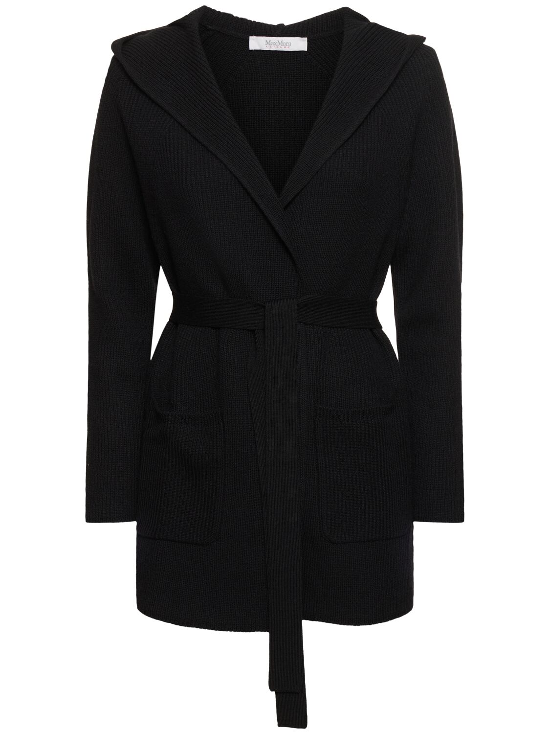 Max Mara Finezza Belted Wool Knit Short Coat In Black