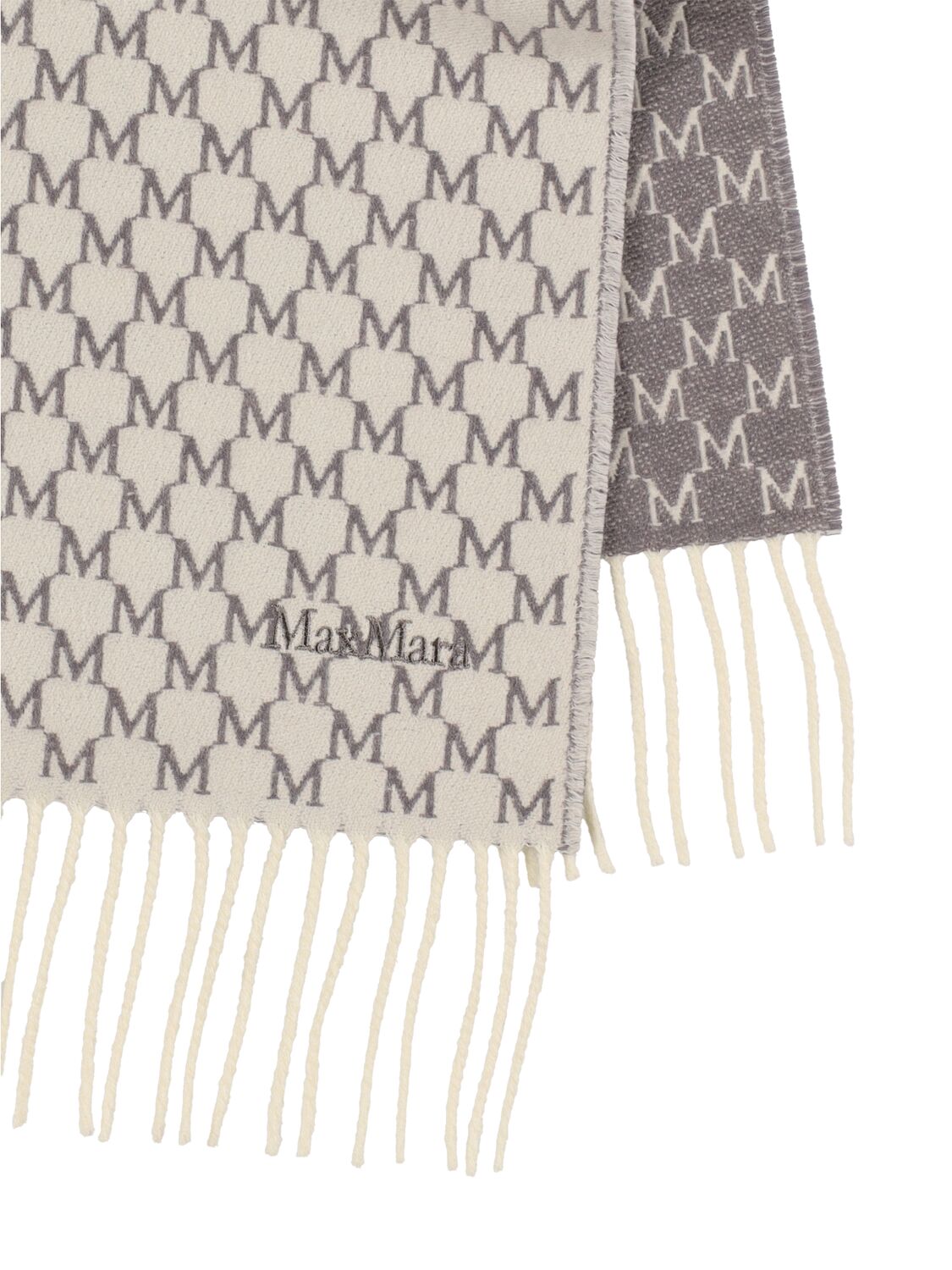 Shop Max Mara Arsenio Monogram Wool Scarf In Grigio/bianco