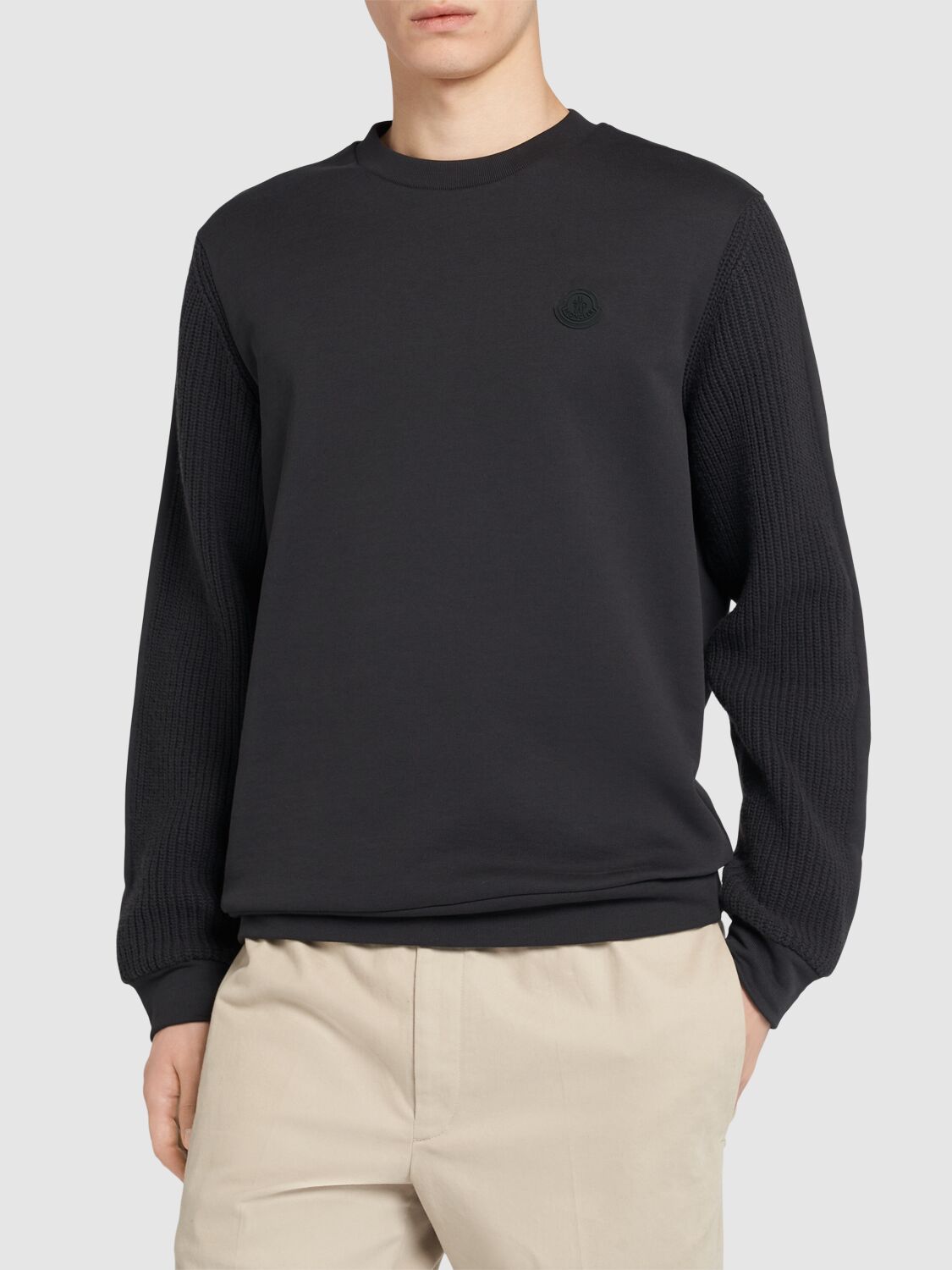 Shop Moncler Cotton Fleece Sweatshirt In Dark Blue