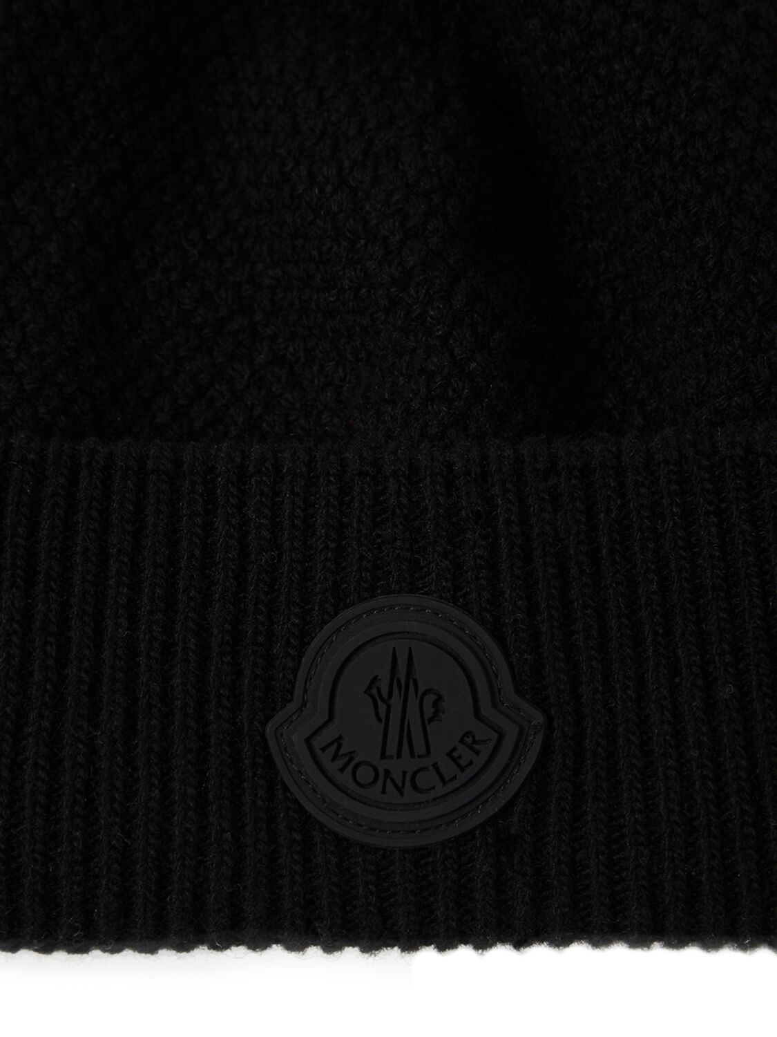 Shop Moncler Logo Carded Wool Beanie In Black