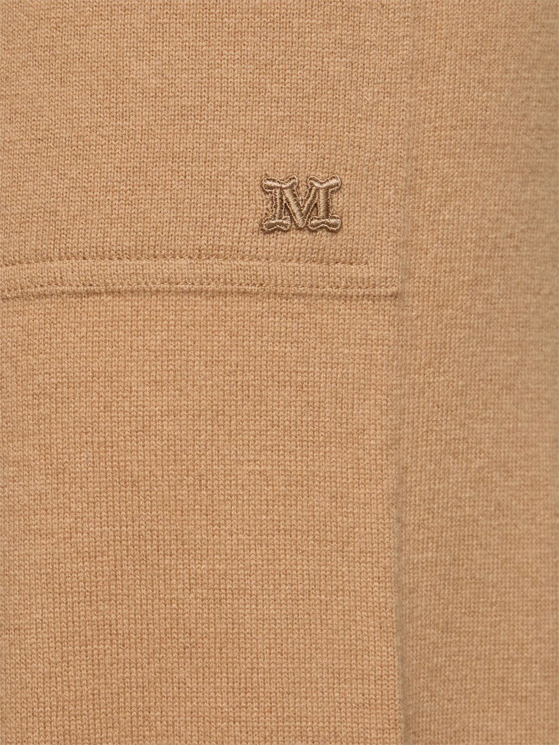 Shop Max Mara Rino Wool Knit Wide Jogger Pants In Camel