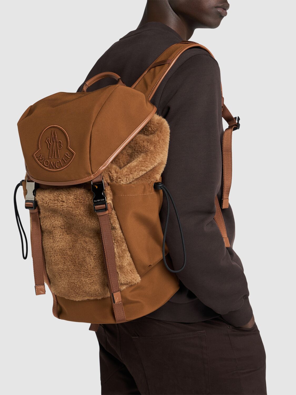 Shop Moncler Soft Virgin Wool Backpack In Brown