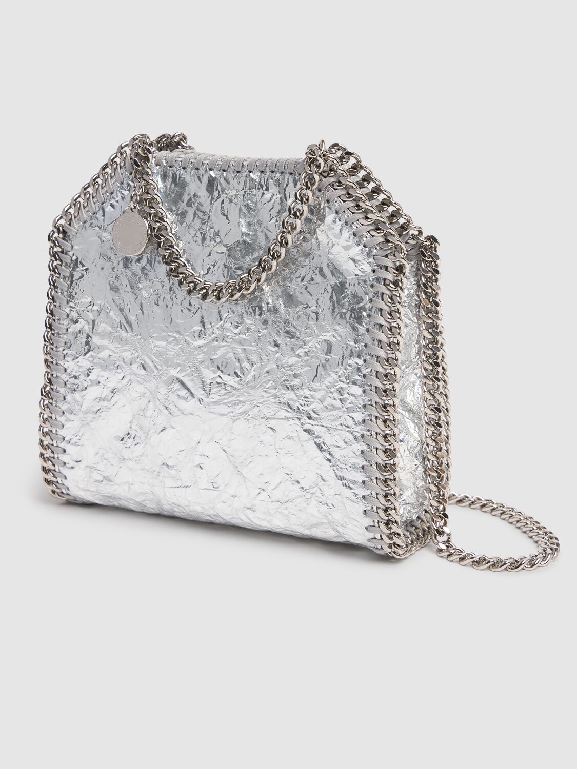 Shop Stella Mccartney Tiny Falabella Crackled Metallic Bag In Silver