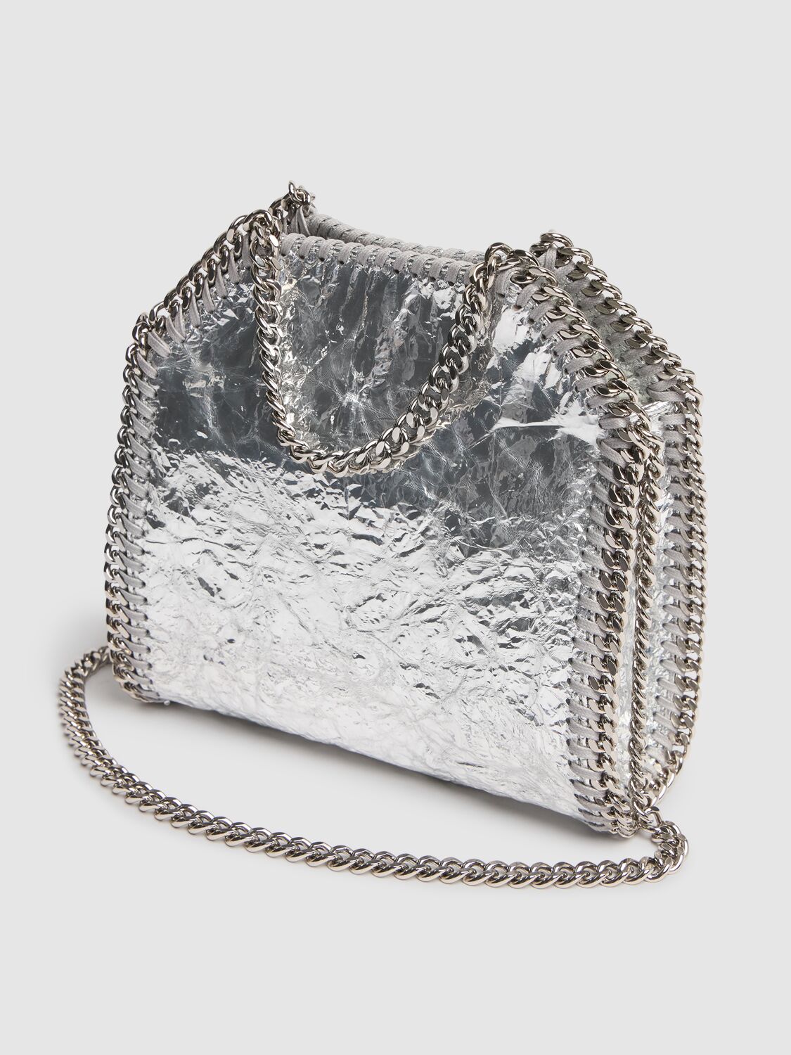 Shop Stella Mccartney Tiny Falabella Crackled Metallic Bag In Silver