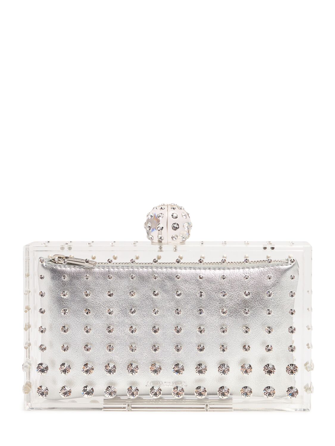 Aquazzura Tequila Rhinestone-embellished Clutch Bag In Palladium/crystal