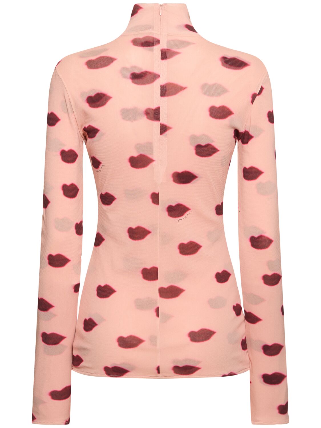 Shop Stella Mccartney Lip Print Mesh Turtleneck In Pink/multi