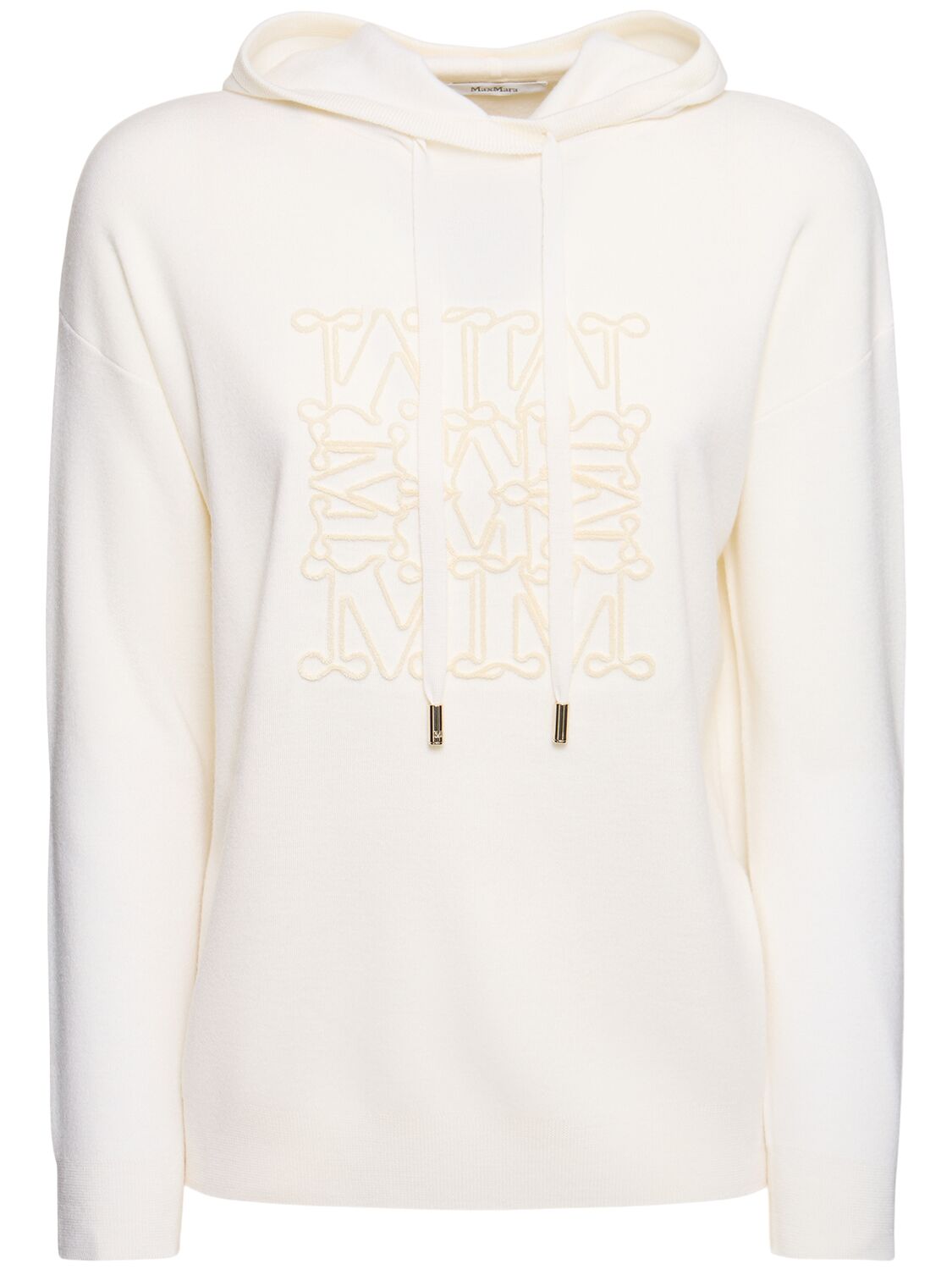 Shop Max Mara Pamir Logo Wool Knit Hoodie In White