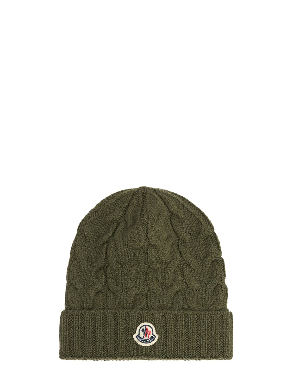 Moncler Cable Knit Virgin Wool Beanie In Green