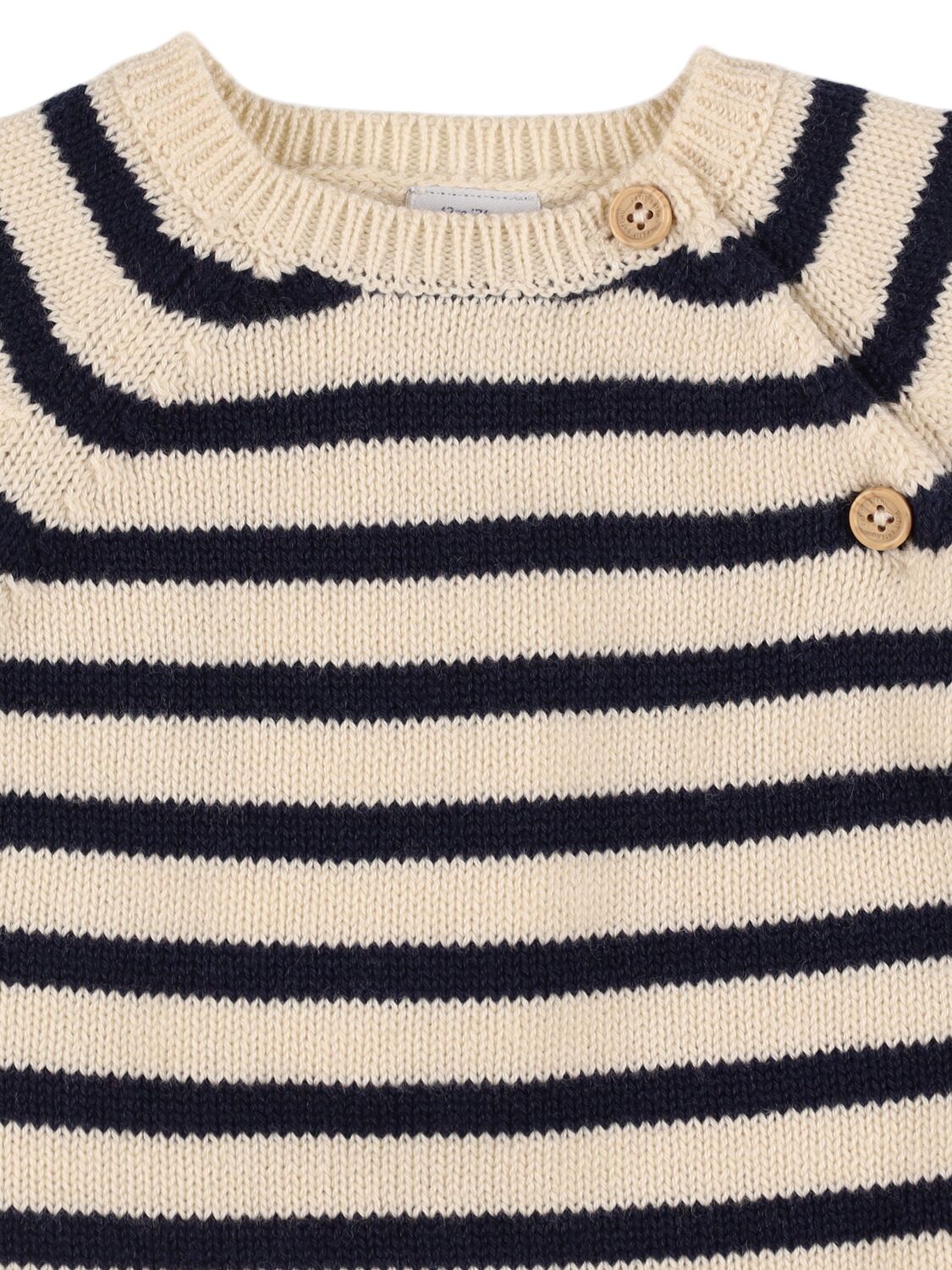 Shop Petit Bateau Cotton Blend Knit Sweater & Pants In 米黄色/蓝色