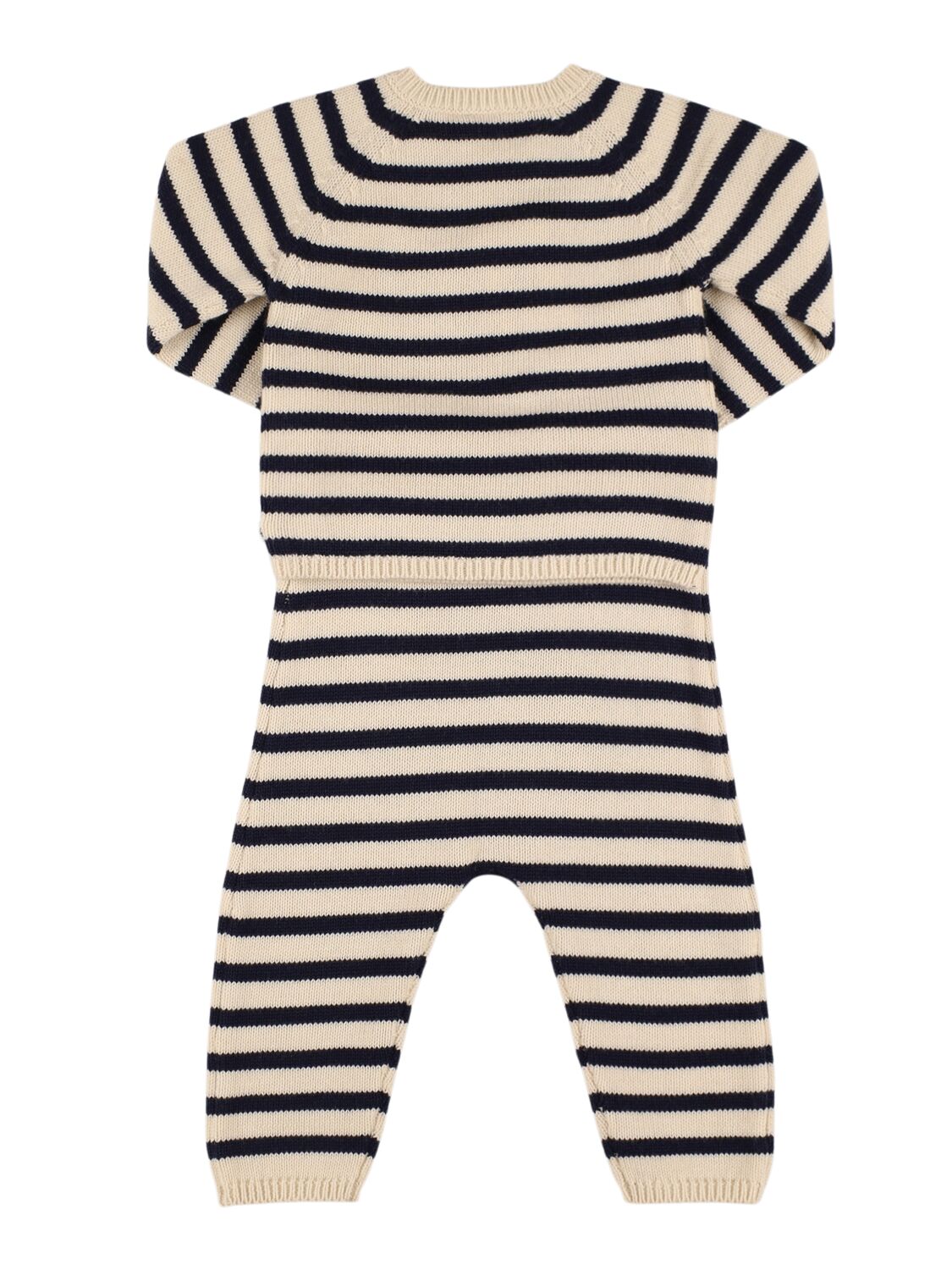 Shop Petit Bateau Cotton Blend Knit Sweater & Pants In 米黄色/蓝色