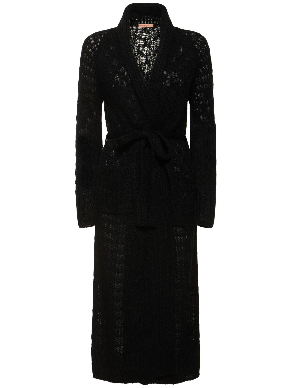 Ermanno Scervino Openwork Mohair Blend Long Cardigan In Black