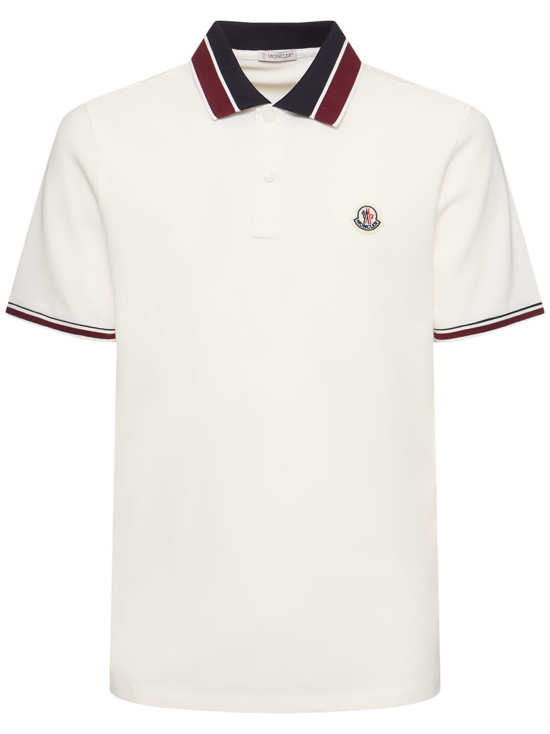 Shop Moncler Logo Cotton Piquet Polo Shirt In Silk White