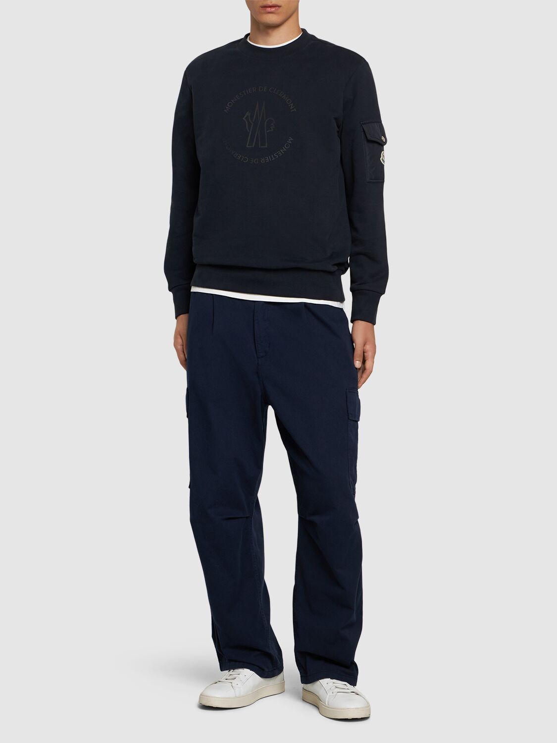 Shop Moncler Logo Cotton Sweatshirt In Midnight Blue