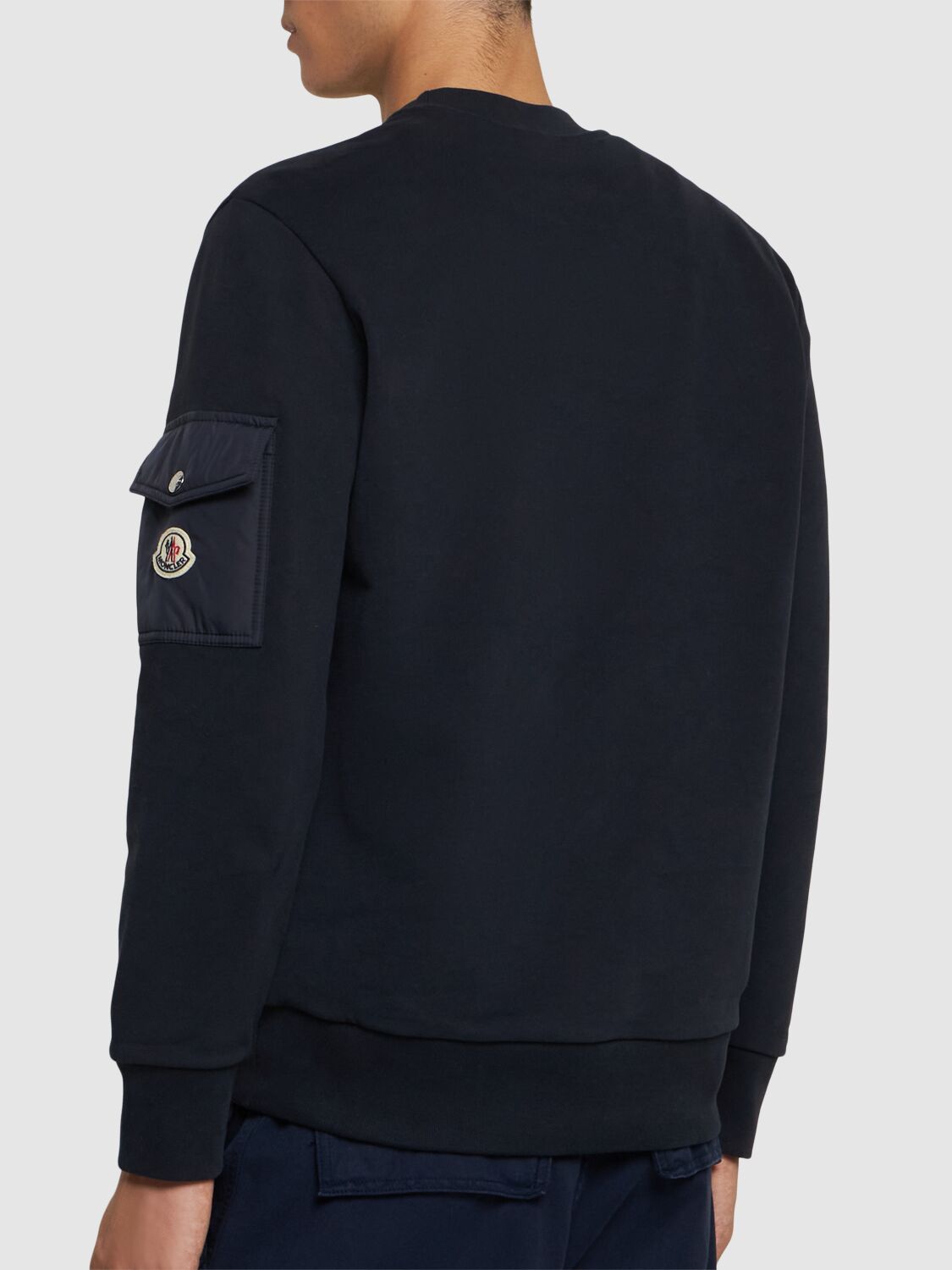 Shop Moncler Logo Cotton Sweatshirt In Midnight Blue