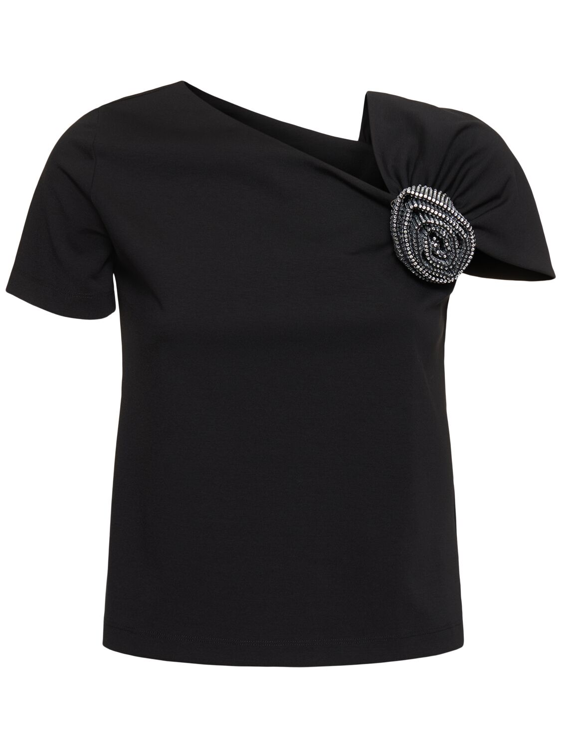 Shop Giuseppe Di Morabito Embellished Cotton Blend Top W/ Rose In Black