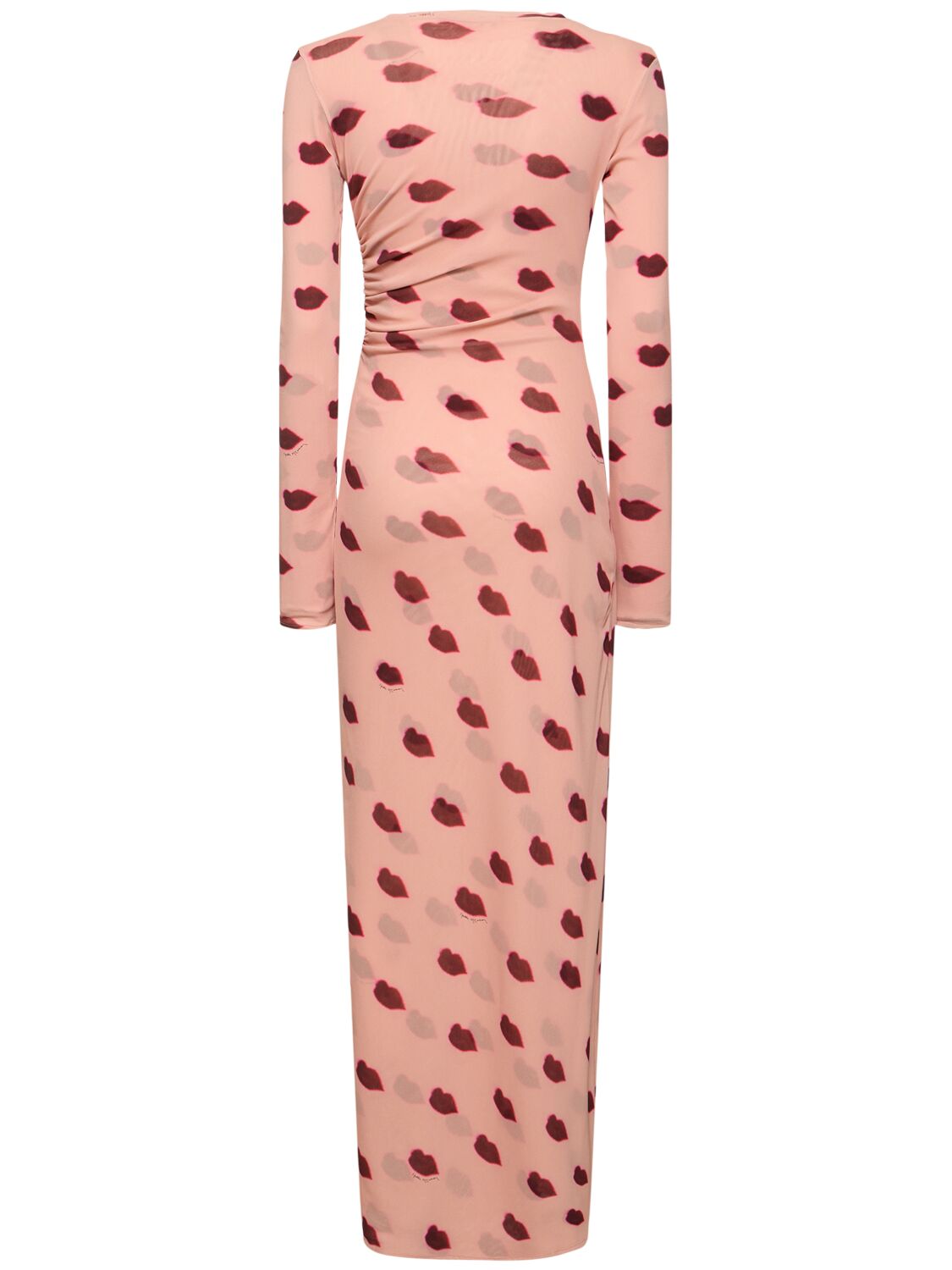 Shop Stella Mccartney Lip Print Mesh Long Dress In Pink/multi