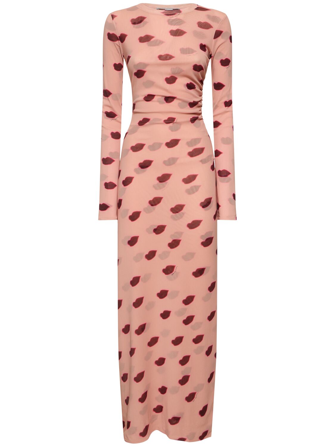 Shop Stella Mccartney Lip Print Mesh Long Dress In Pink/multi