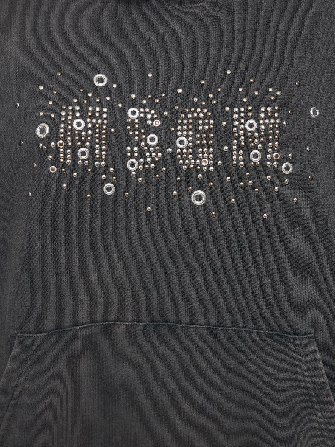 Shop Msgm Embellished Cotton Jersey Logo Hoodie In Black