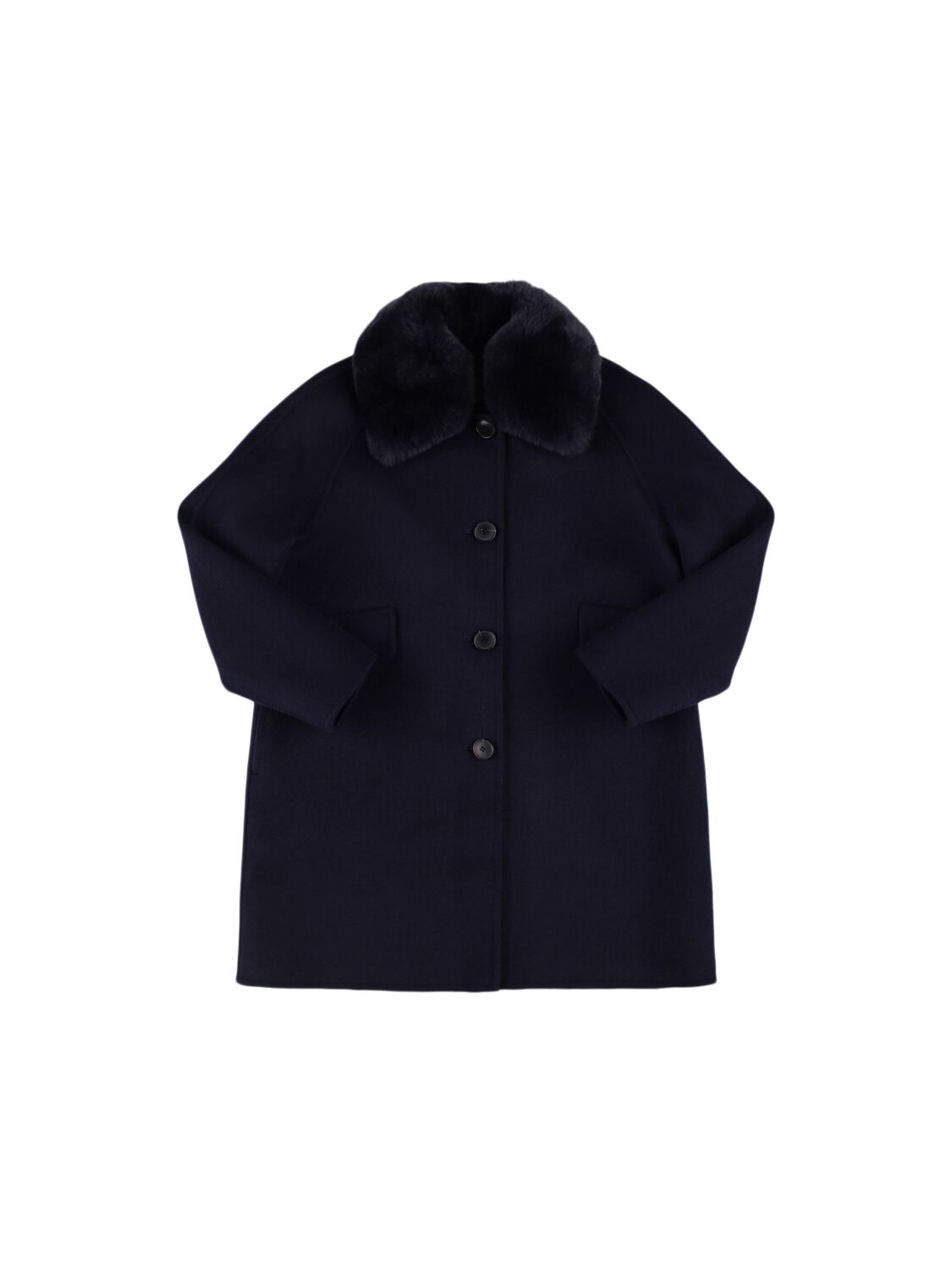 Yves Salomon Enfant Kids' Wool Blend Coat W/ Fur In Dark Blue