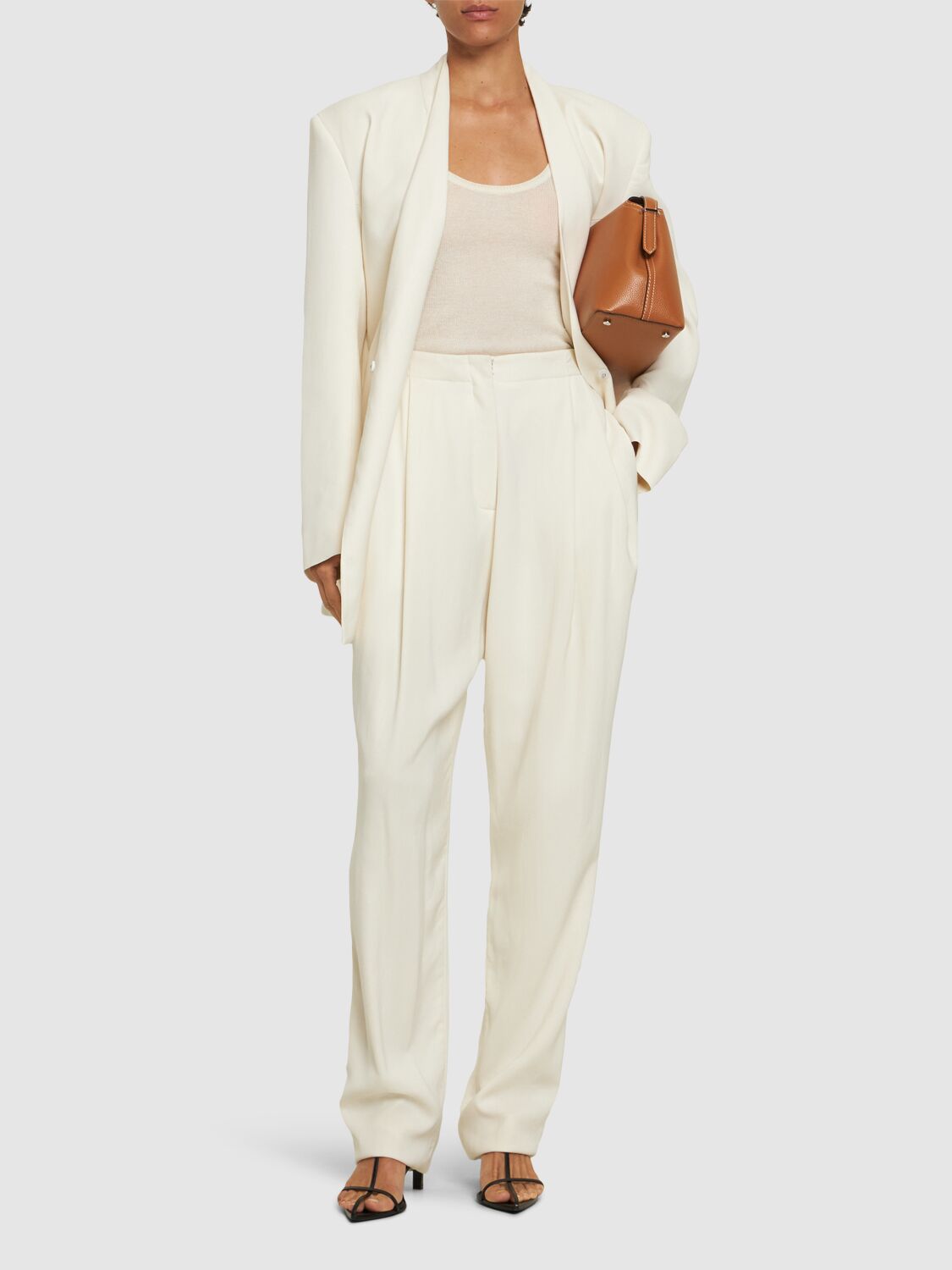 Shop Tove Emery Wool & Viscose Crepe Pants In Ivory