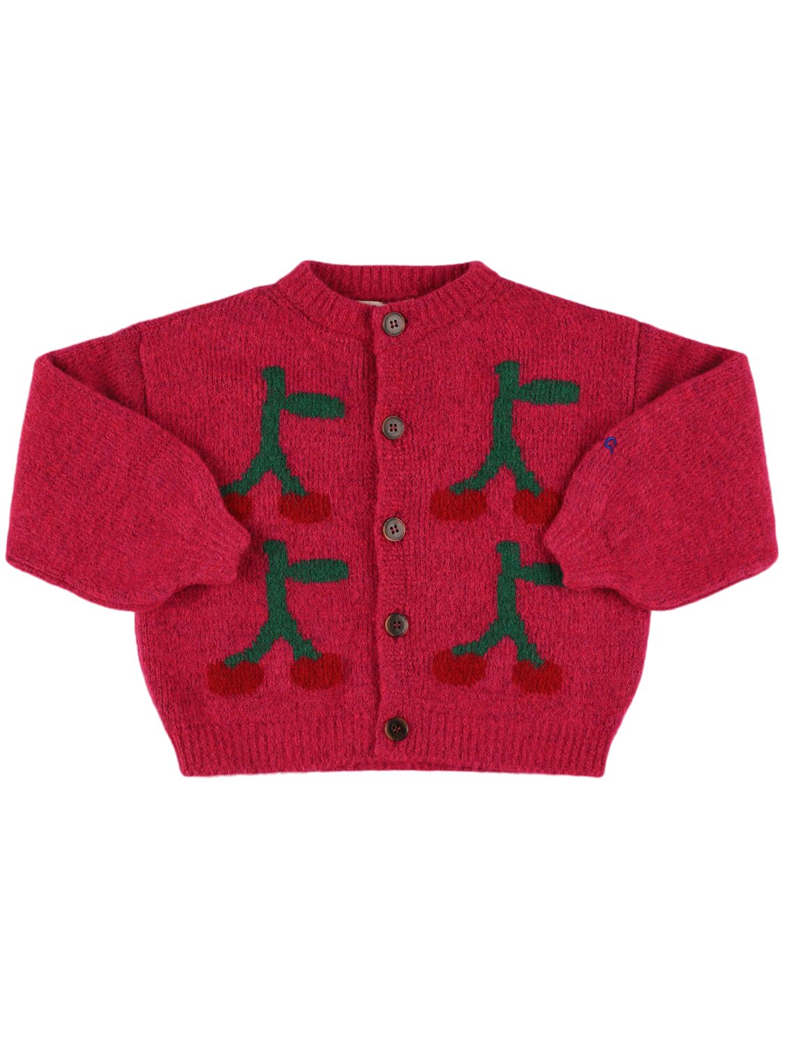 Shop Bobo Choses Cherry Jacquard Knit Cardigan In 桃红色